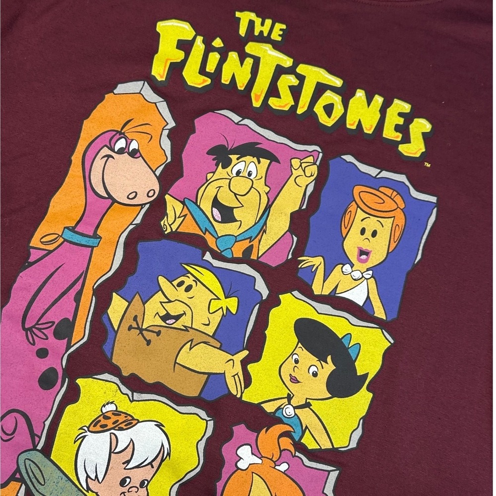 The Flintstones Graphic Sweatshirt Maroon Hanna-Barbera Crewneck Pullover XL